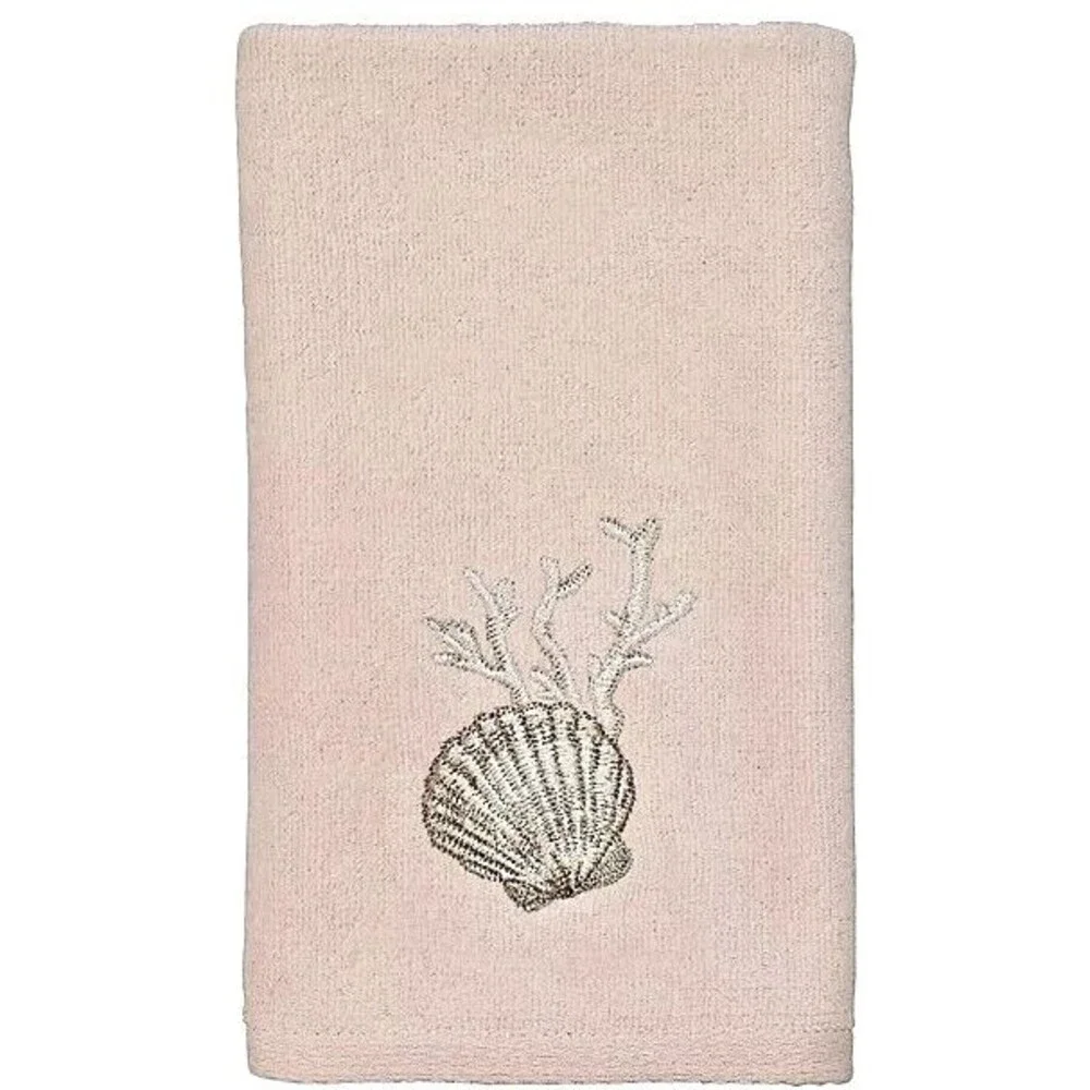 Avanti Riviera Fingertip Towel Embroidered Pale Pink Shell Beach Summer Set of 2